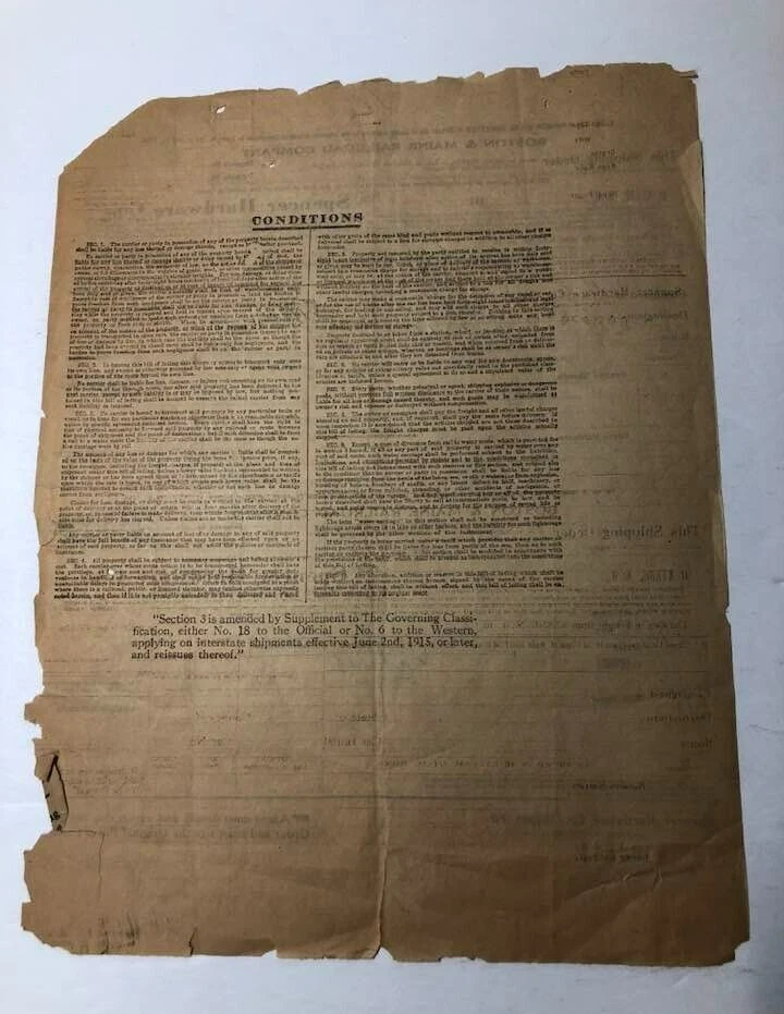 1931 Boston and Maine Railroad Bill Of Lading, Shipping Order - Spencer Hardware - Image 3 of 3