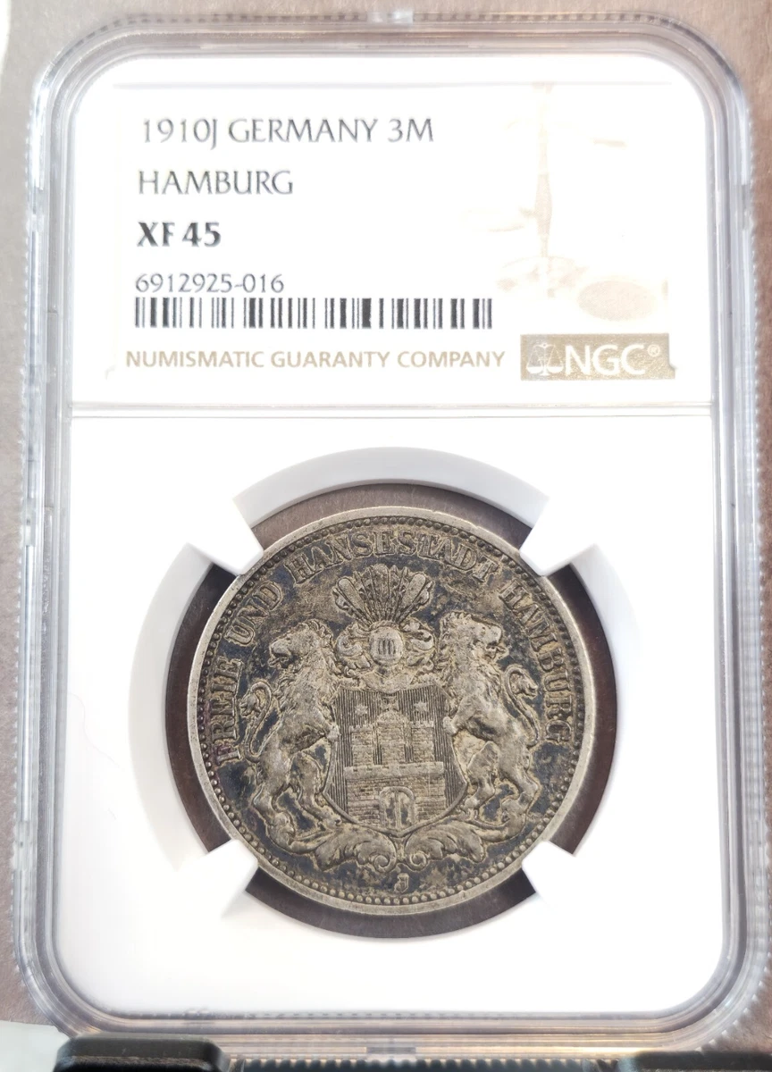 1910-A 独 プロイセン 3マルク銀貨 PCGS AU53 Silver 1910 Year German