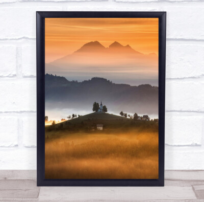 Kirchenberg Sonnenaufgang Alpen Morgen Slowenien Himmel alter Baumdruck - PETTEX1233953