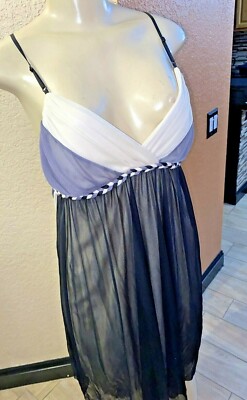 HOT KISS - HALTER  Black & TAN / Cream 2 Layer Sheer Dress Sz med  y8x