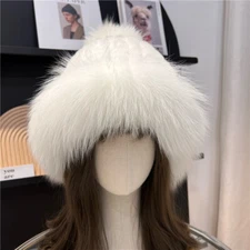 Winter Women Warm Rex Rabbit Fur Fox Fur Hat Outdoor Fluffy Knitted Hat Cap