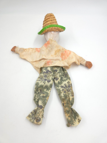Vintage 1970s Clown Wooden String Puppet Marionette Toy 13" STRAW HAT READ DESCR - Picture 8 of 9