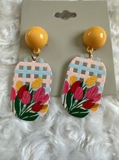 Colorful Tulips And Lattice Earrings