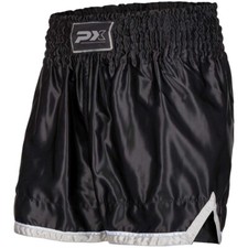 PX Thai Shorts schwarz-grau Thaiboxing Hose kurz Breiter Gummibund