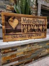 Personalized Family Last Name Sign Custom Carved Wood Plaque Wedding Sign Gift