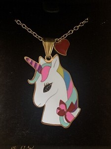 Authentic Unicorn Necklace Pendant Gold Plated Enamel Multi colour
