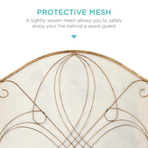 Fireplace Screen Cover Protector 3-Panel Wrought Iron Metal Scroll Design Gold - Picture 3 of 7