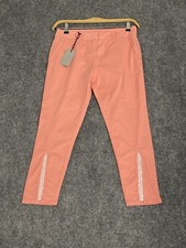 Pinko Chino Pants Womens Size 4 Khaki Pink Flat Front Stitched Mesh New N283