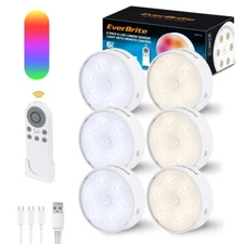EverBrite Puck Lights 6PACK Sensor Under Cabinet Light 10 RGB Color Closet Light