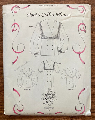 Poet's Collar Blouse A Work of Heart Pattern Susan Oliver Size 6-22 Uncut