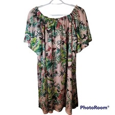 H&M Pink Butterfly Floral Off The Shoulder Dress Size Small