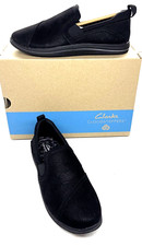 Women New Clarks Cloudsteppers Black Slip-On Comfort Flat Shoes -Choice