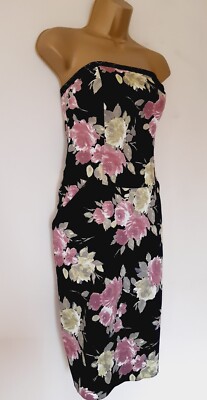 John Rocha Dress Sz 8 Excellent! Party Cocktail Wedding Black Pink Floral