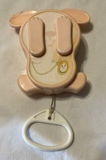 Vtg 1980 TOMY Peek-a-Boo Bunny Pull String Musical Baby Lullaby Crib Toy Pink