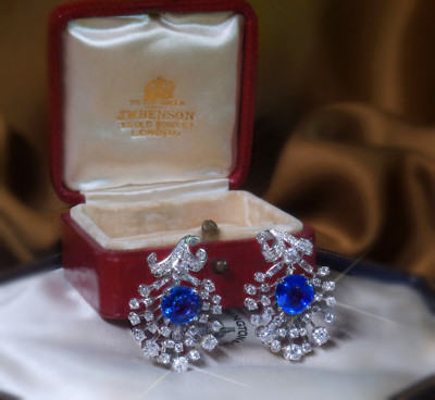 GIA Sapphire Burma No Heat Diamond Platinum Vintage Earrings VS Fine 7.57 Carats