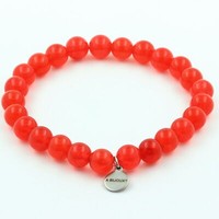 Steine Und MinéRaux. Armband Perlen Chalcedon Rot 8 Mm. Made In Frankreich