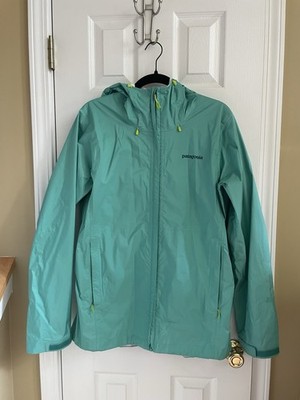 Patagonia Women s XL Green Hooded Full Zip Rain Jacket w/ Pockets Short