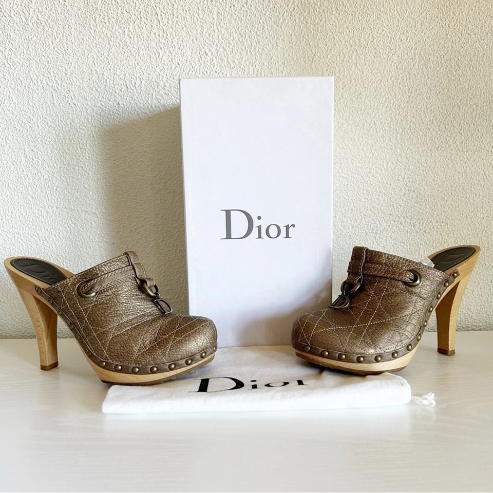Christian Dior бронзовый Cannage кожаные сабо D подвеска Mules каблуки размер ЕС 38 - Изображение 2 из 4