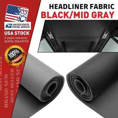 Black/Gray Flat Knit Headliner Fabric Foam Backed for Car Roof Liner Repair