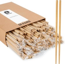 50 Pairs Chopsticks Disposable Reusable 9.5" Individually Wrapped Bulk Premium