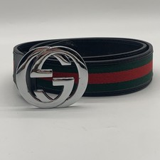 Autentica Cintura Gucci Web Verde/Rosso Tela Argento Incastro Fibbia G 90/36