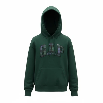 Gap Unisex Kid's Vintage Soft Relaxed Plaid Logo Green Hoodie