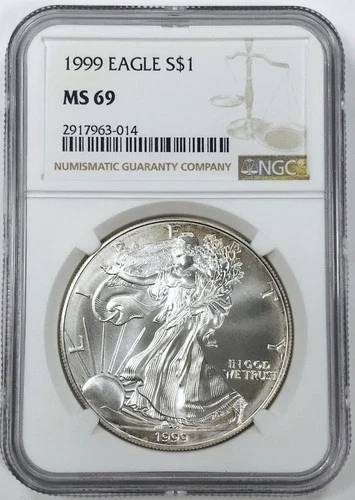1999 AMERICAN SILVER EAGLE NGC MS 69! MAGNIFICENT U.S. SILVER BULLION! NR #G3524