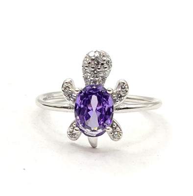 Perimade & Co. Color Purple Gemstone Sea Turtle Band Ring sz 8