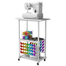 Rolling Craft Table with 56 Spools Thread 11.81"D 23.6"W 31.5"H, White