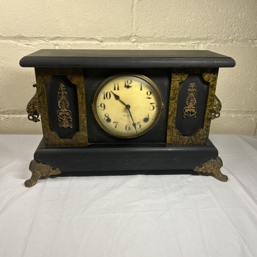 Antique William Gilbert Black Mantle Chime Clock, parts or repair