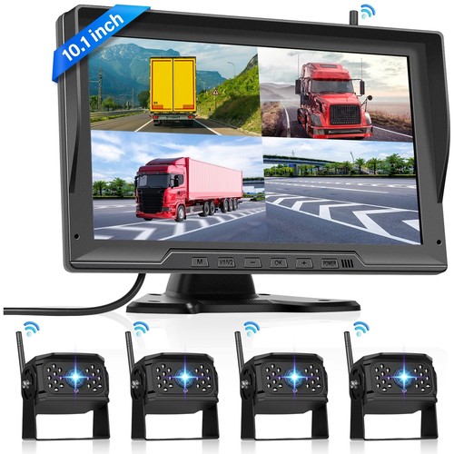 1080P Wireless Backup Camera Digital System Kit, 10.1 Inch HD 4 Quad Split Sc...