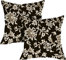Vintage Floral Decorative Throw Pillow Covers 18 X 18 Set of 2, Black Retro Flow
