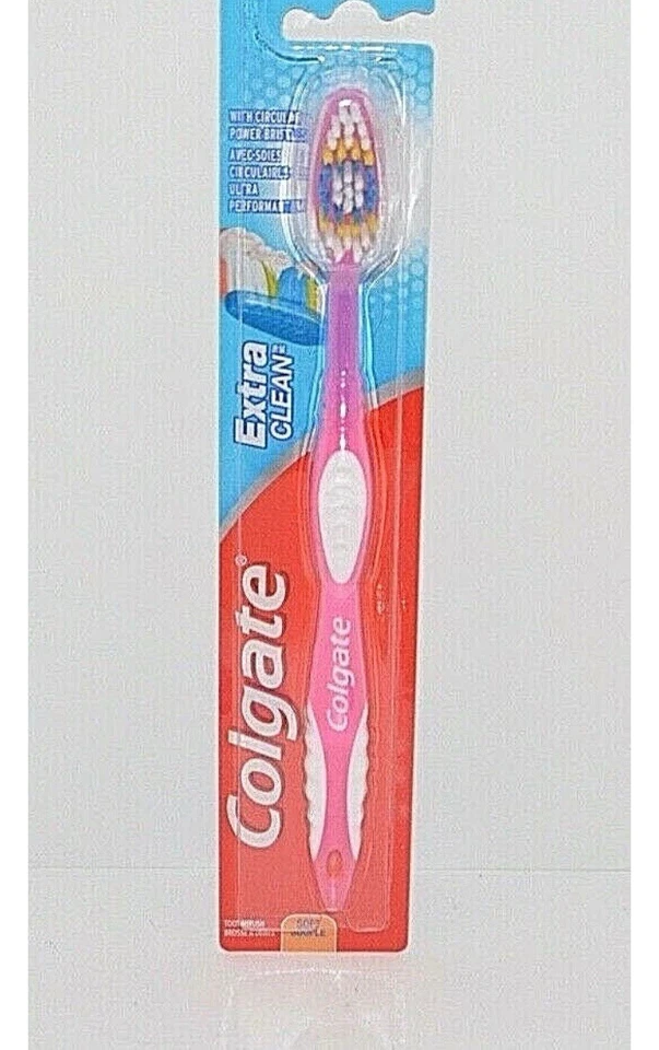 Lote De 2 Cepillos De Dientes Colgate Cabezal Completo Extra Limpios Cerdas SUAVES Rosa Y Verde Foto 2 de 2