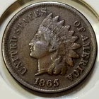 1865 "Plain 5" Indian Head Cent - VF+ Details: Weak Rim/Obv **Better Date**
