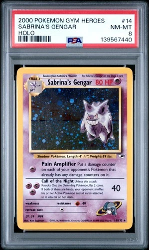 2000 POKEMON GYM HEROES HOLO #14 SABRINA'S GENGAR PSA 8