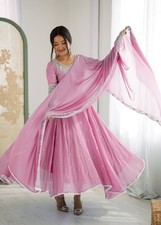Bollywood Style Heavy Faux Light Pink Gown Bottom With Fancy Dupatta For Women
