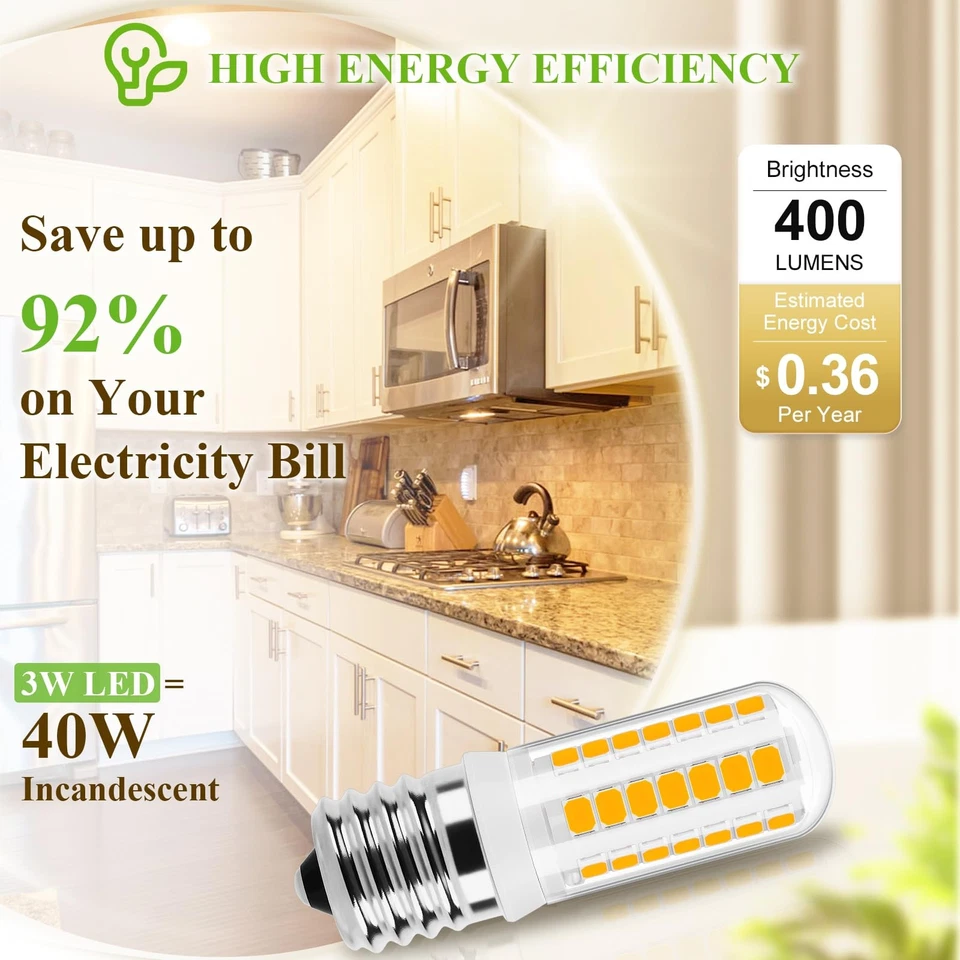 DiCUNO E17 LED Bulb Dimmable, Microwave Oven Bulbs, 2700K Warm White, 3W (40W - Image 4 of 4