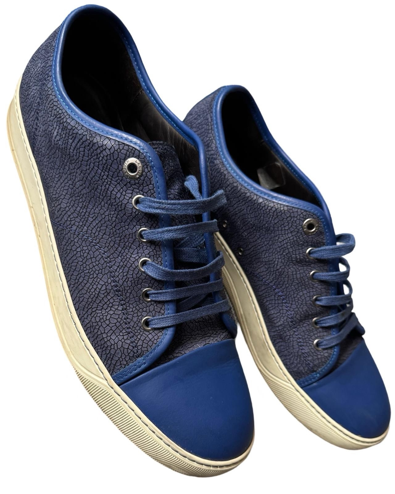 Lanvin DBB1 Cracked LEATHER SNEAKERS In Blue - Size 12 RARE