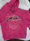 Girls Pink Pullover Hoodie Spiderweb Graphic Rhinestones Fleece Pockets S — photo 2