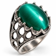 Cat's Eye Gemstone Ring 316L Stainless Steel Antique Vintage Men's Jewelry US 10
