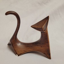 RARE VTG Mid Century Modern Design - Brown Atomic Cubist Ceramic Cat Figurine 5"