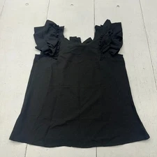 Falechay Black Ruffle Detail Cap Sleeve Bow Accent Blouse Top Women's Size S NEW