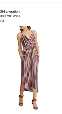 BCBGeneration Striped Midi Dress Size Medium Spaghetti Straps
