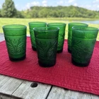Vtg Anchor Hocking Forest Green Sandwich Glass Tumbler 9 Oz Set Of 6
