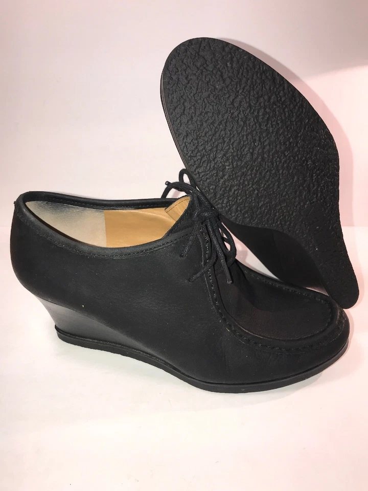 RALPH LAUREN SZ 7 1/2 ЧЕРНАЯ КОЖА ШНУРУЕТ ВВЕРХ НА ТАНКЕТКЕ КАБЛУК ЖЕНЩИН БОТИЛЬОНЫ WS7-22 - Изображение 4 из 4