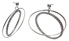 JCGY Crystal Double Hoop Earrings Crystal Silver White Bridal Hoop Earring8131/2