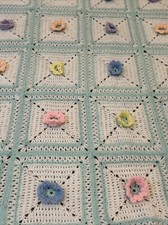 Sweet Fresh Made Handmade Crochet Baby Blanket Pastel Flowers