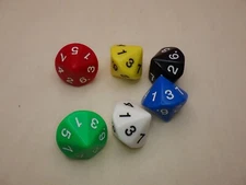 20mm Assorted D14 = 1-7 x2 Dice Opaque Set of 6 - RPG Tool Tabletop Roleplay