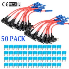 50Pack 12V 15Amp Car Add-a-circuit Fuse TAP Adapter Kit, Mini ATM APM Blade Fuse