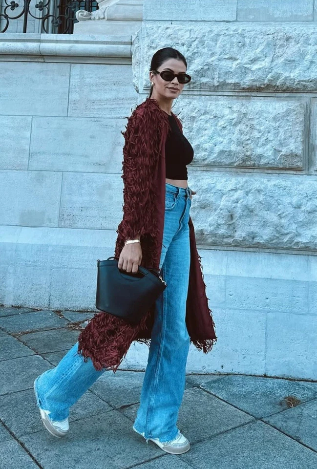 ZARA NEW WOMAN COAT WITH FRINGING MAROON SIZE S REF. 3920/097 - Image 3 of 4